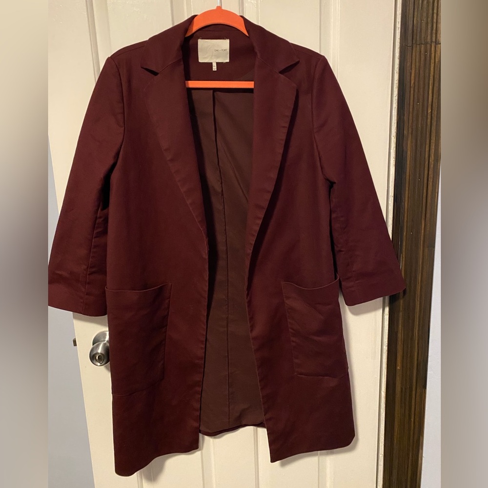 Burgundy fall coat with bracelet length sleeves